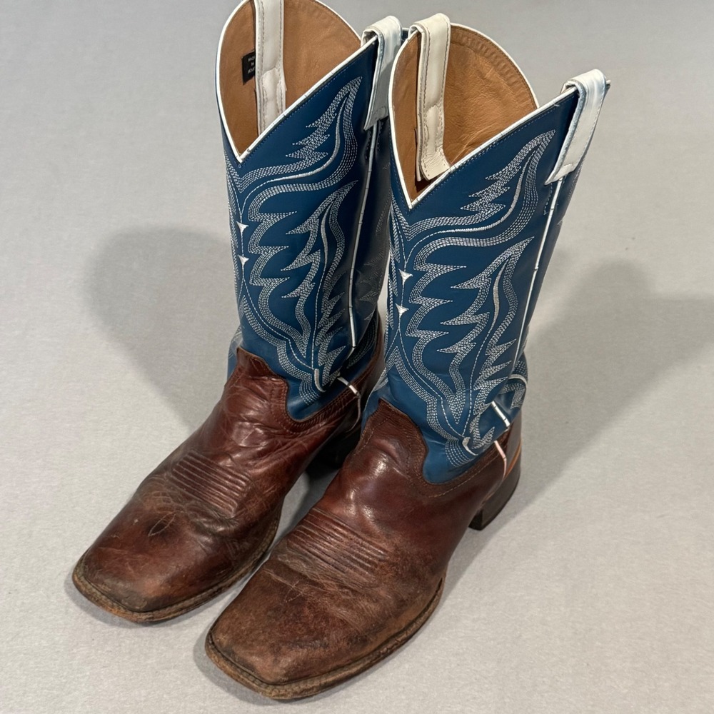 Cody James Western Boots Men 10.5 Brown Blue BBS16 Square Toe Leather Cowboy
